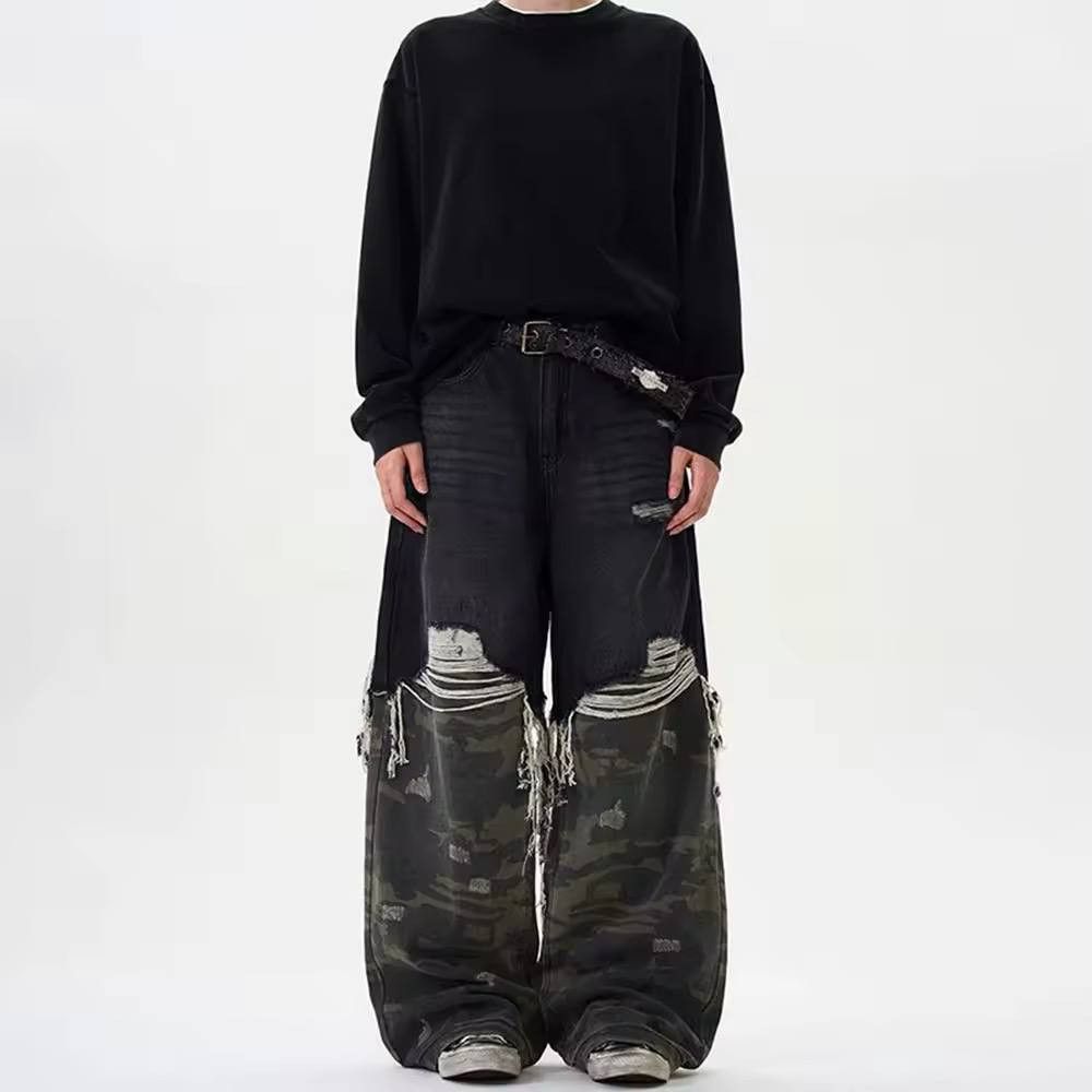 Japanese Brand × Vintage wide ripped double jeans Size US 36 / EU 52 - 3 Thumbnail