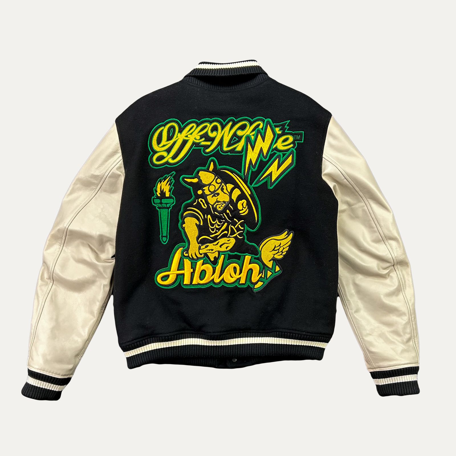 Off-White Off-White C/O Virgil Abloh Graphics Leather Varsity Jacket Size US L / EU 52-54 / 3 - 2 Thumbnail