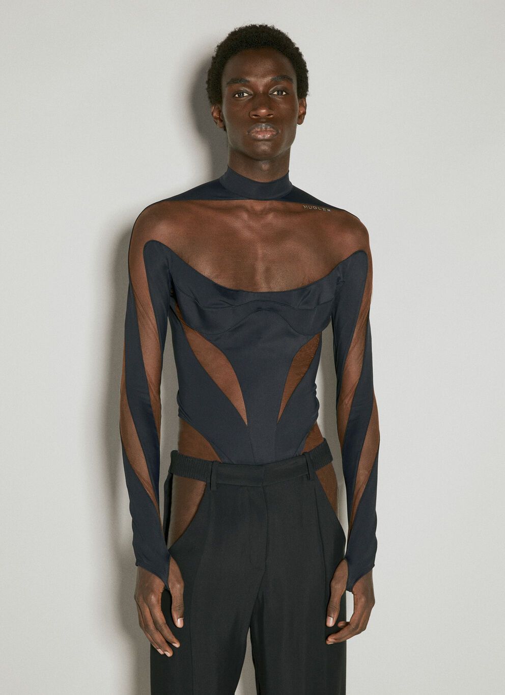 image of Mugler Illusion Neckline Bodysuit in Black, Men's (Size Small)