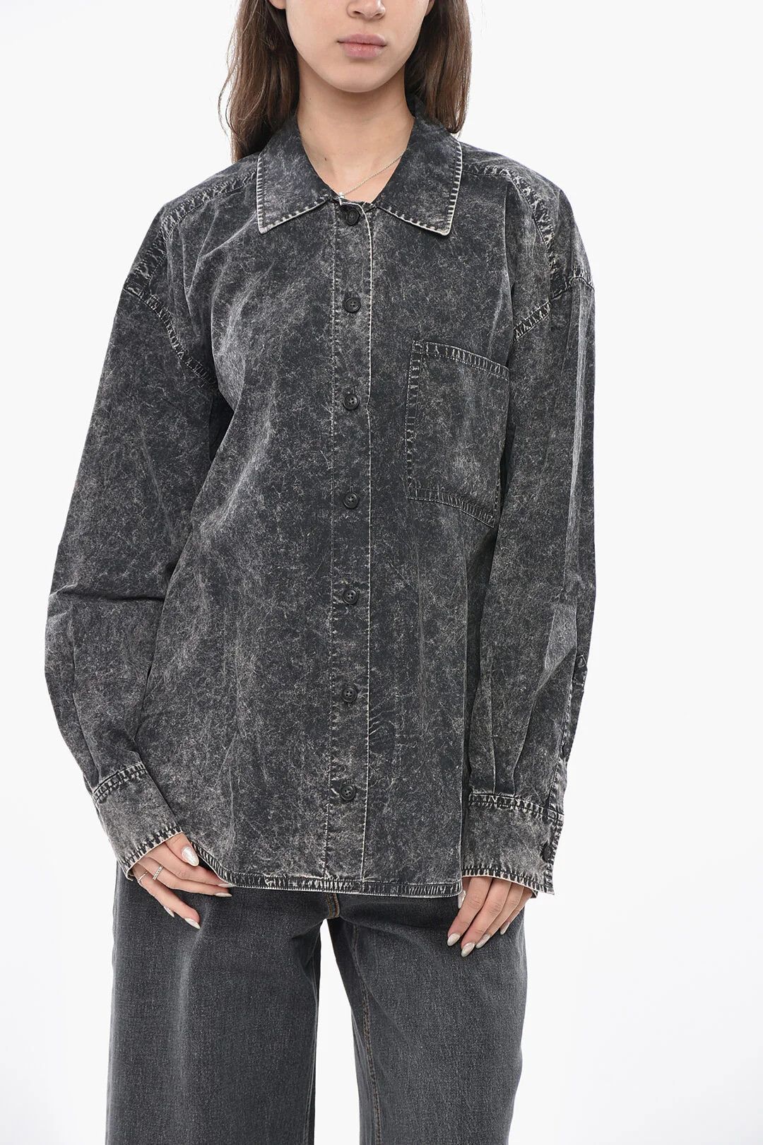 Alexander Wang og1mm0426 Acid-Wash Cotton Shirt in Grey Size XS / US 0-2 / IT 36-38 - 1 Thumbnail
