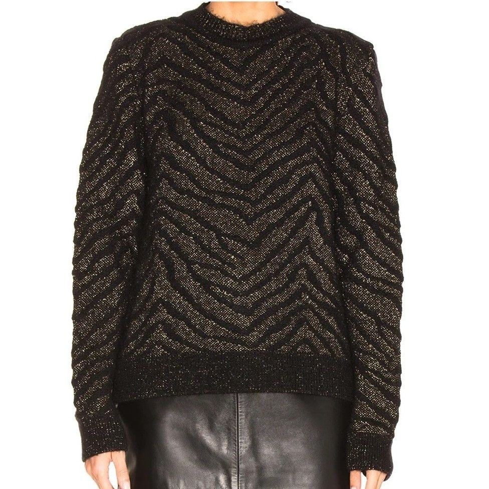 Saint Laurent Paris Zebra Print Lurex Mohair Black Sweater in size M NWT $1705 Size M / US 6-8 / IT 42-44 - 3 Thumbnail