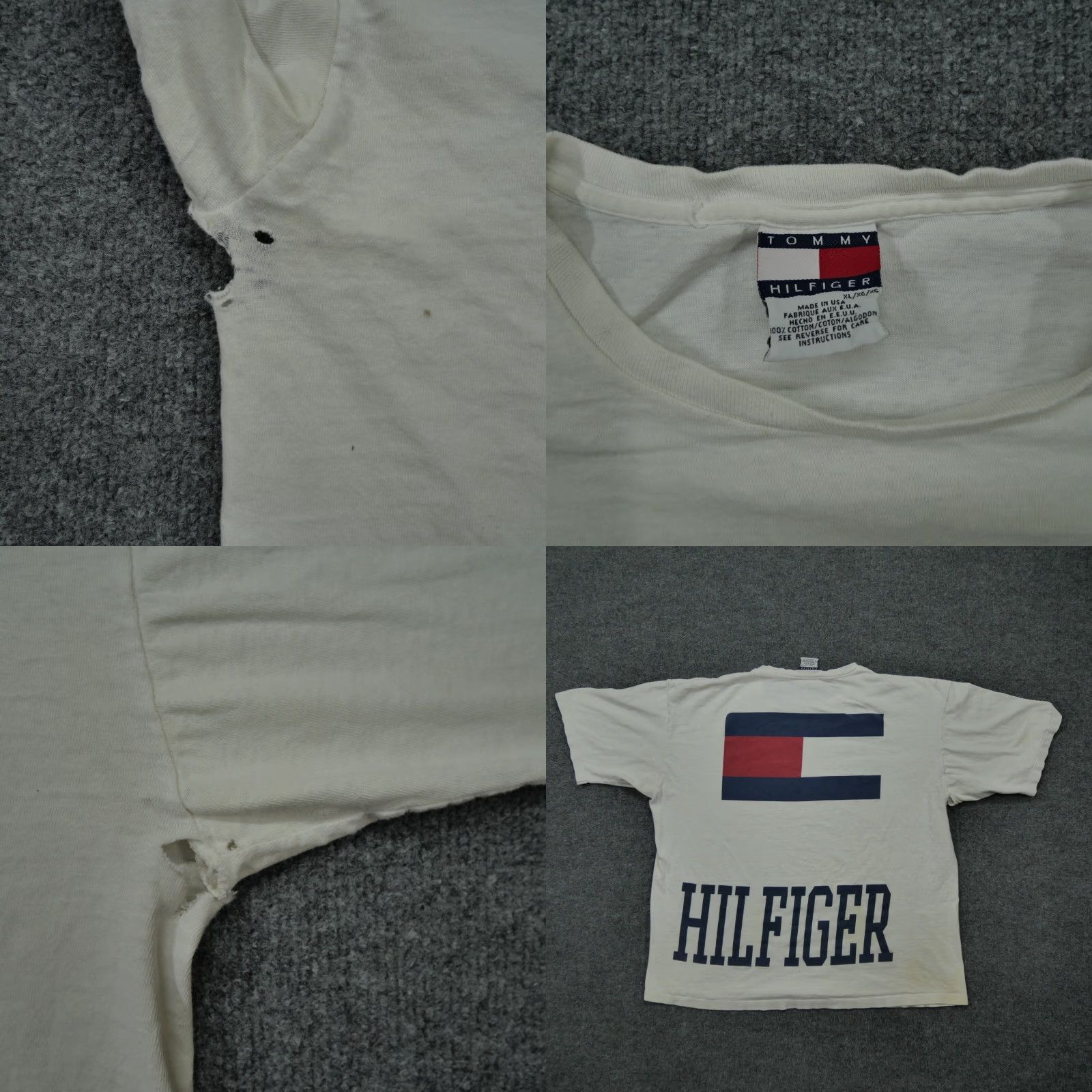 Tommy Hilfiger VINTAGE Tommy Hilfiger T Shirt Adult XL White Distressed Grunge Big Logo 90s Mens Size US XL / EU 56 / 4 - 8 Thumbnail