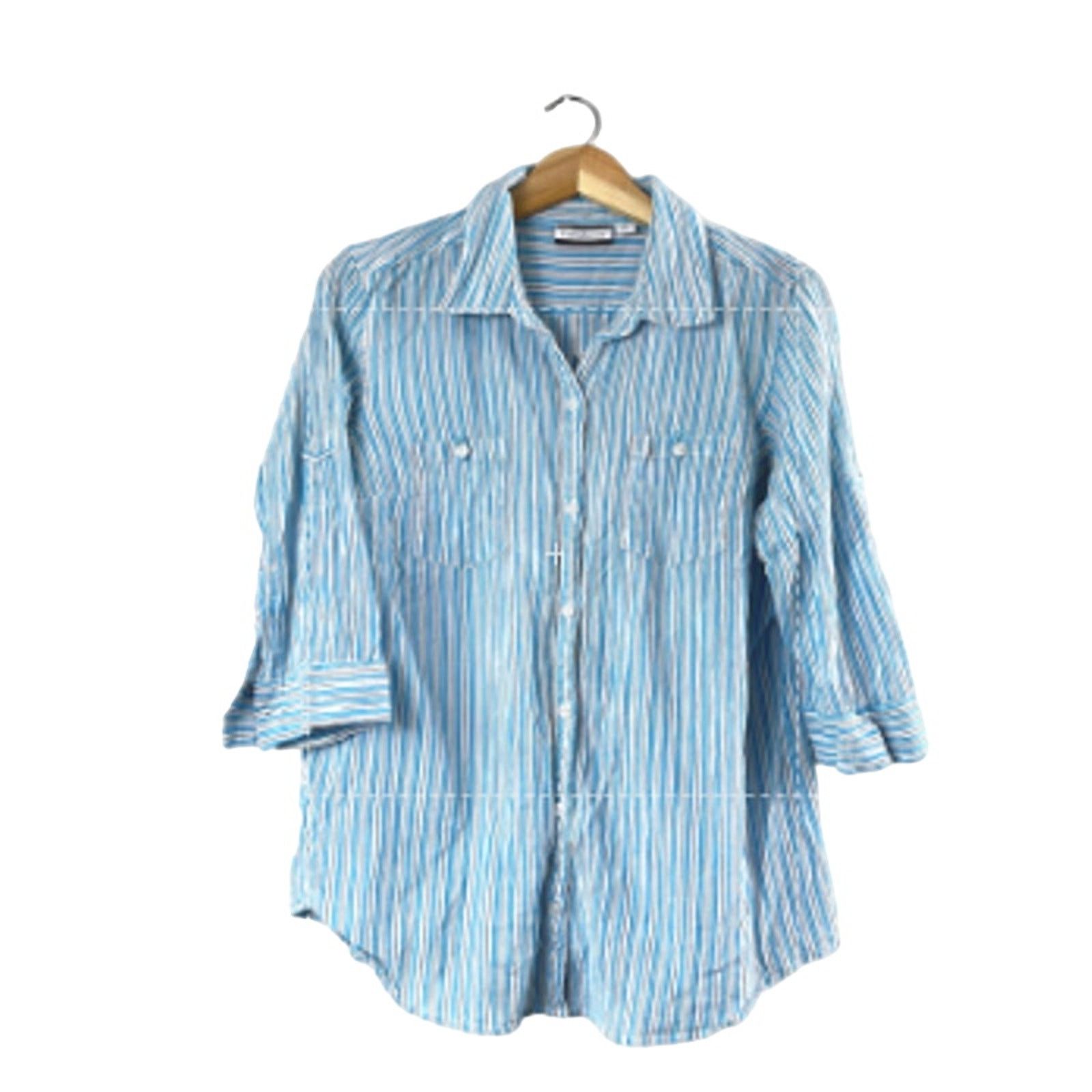 Croft & Barrow Women's Blue Striped Croft and Barrow Button Front Shirt L Size L / US 10 / IT 46 - 1 Thumbnail