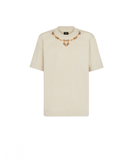 image of Fendi O1Loc1C0124 T-Shirt In Beige, Men's (Size Small)