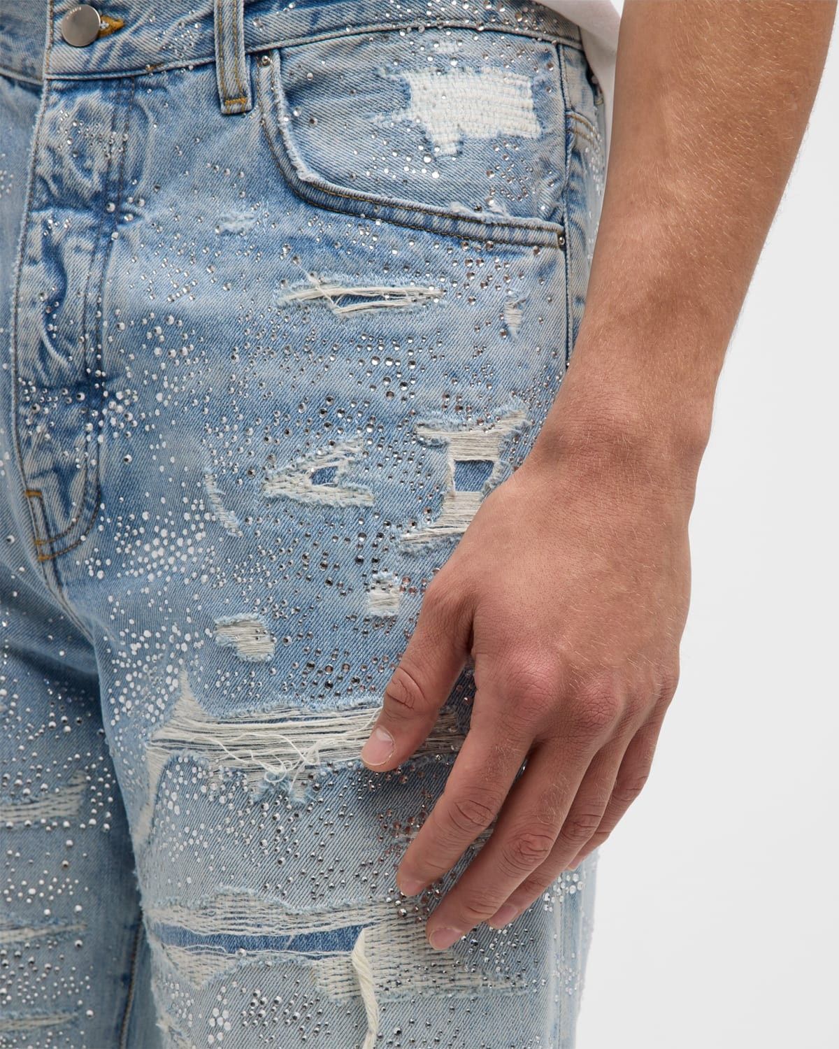 Amiri o1s1wg110525 Crystal-Embellished Repaired Baggy Jeans Blue Size US 34 / EU 50 - 6 Thumbnail