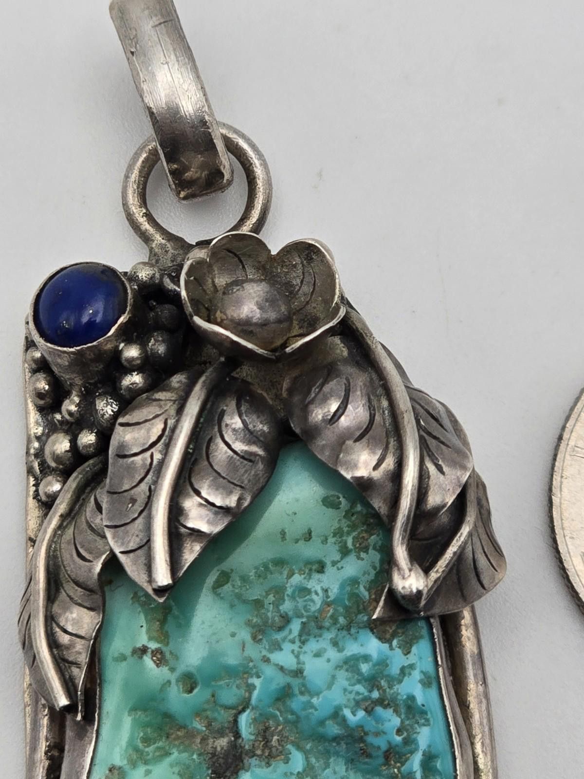 Studio D'Artisan Vintage Sterling Pendant Turquoise Lapis Lazuli Floral Size ONE SIZE - 7 Thumbnail