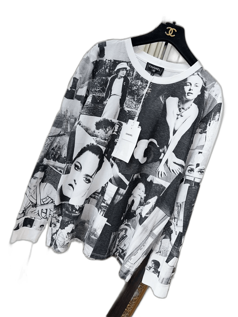 Chanel Chanel 23S Black White Portrait Print Long Sleeve T-shirt