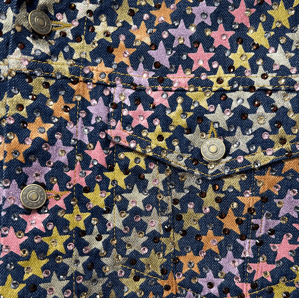 RARE NWT STAR Multi Metallic Rhinestone Denim Jacket Men's