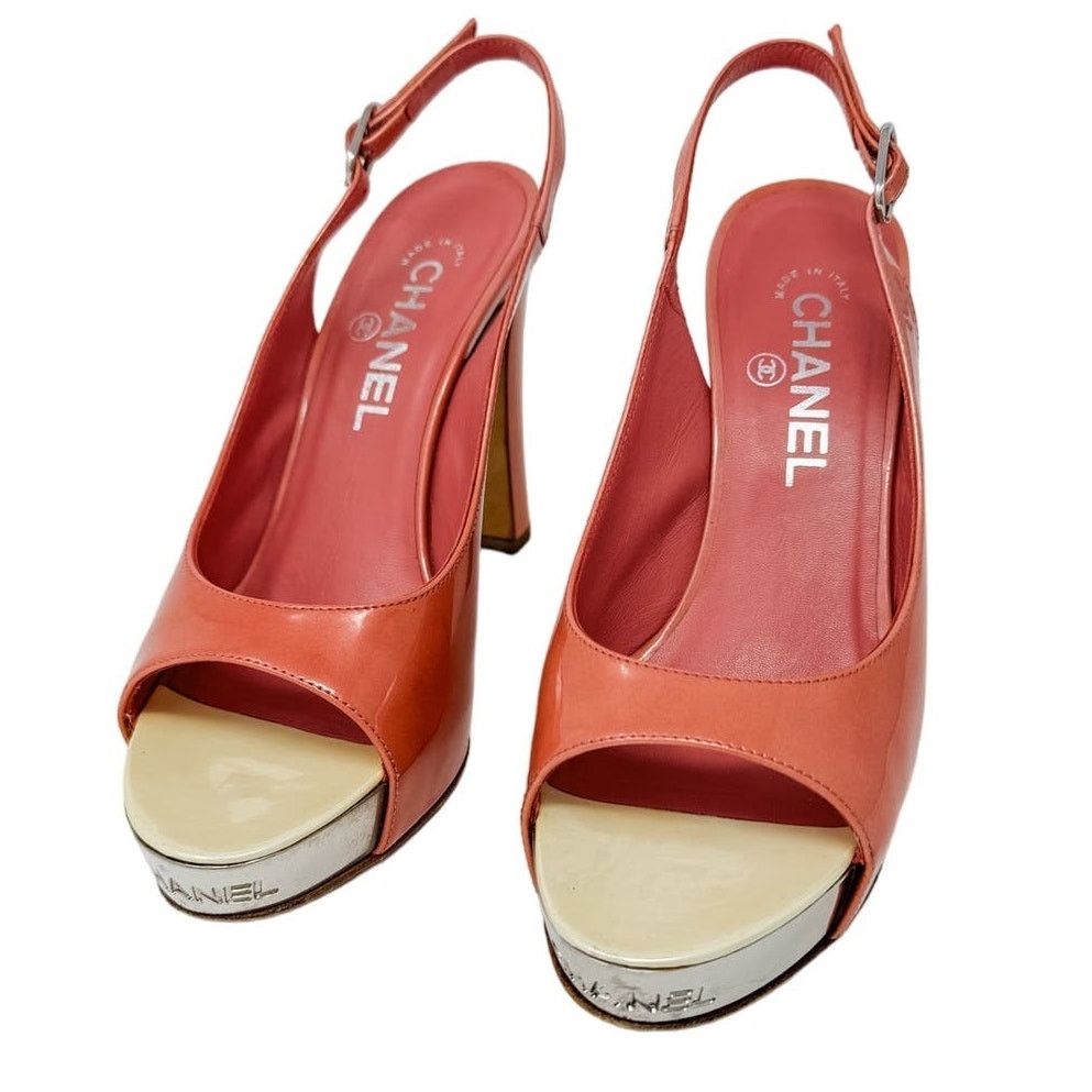 Chanel Chanel Pink Patent Platform Block Heel Sling Backs size 37.5 Size US 7.5 / IT 37.5 - 8 Thumbnail