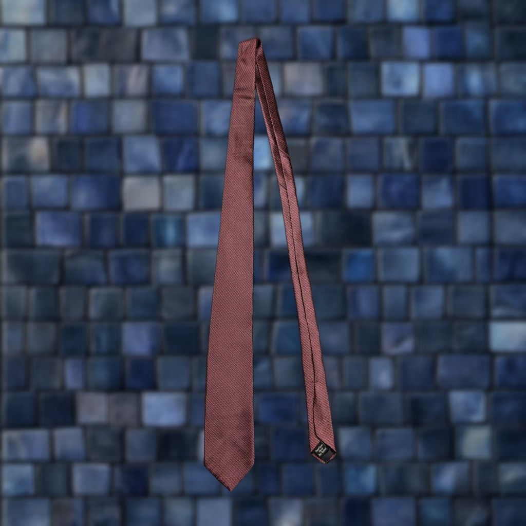 Oscar De La Renta VINTAGE Oscar de la Renta Tie Mens One Size Burgundy Red Silk Velour Micro 70s Slim Tie Geometric Pattern Size ONE SIZE - 1 Thumbnail