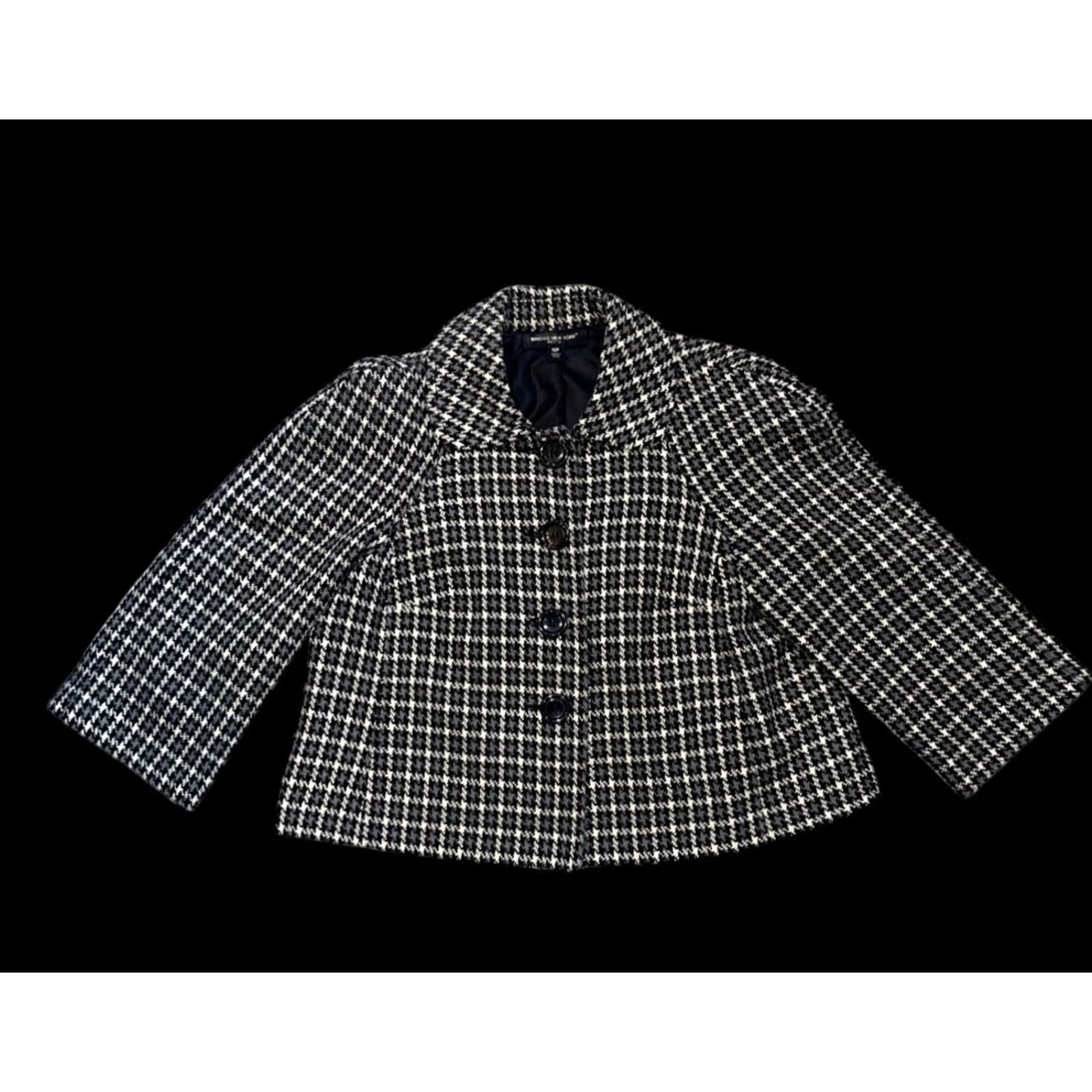 Vintage Briggs New York Womens Jacket Black Gray Cream Plaid Lined Wool Blend 3/4 Sleeve Short Sz 10P Button Coat Size L / US 10 / IT 46 - 2 Thumbnail