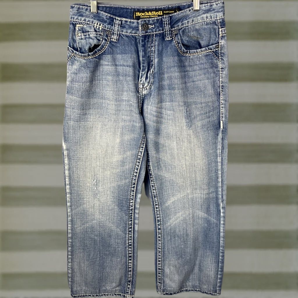 Denime Rock & Roll Cowboy Jeans 34x29 Mens Blue Denim Straight Relaxed Mid Rise 5-Pocket Denim Cotton Jeans Size US 34 / EU 50 - 1 Thumbnail