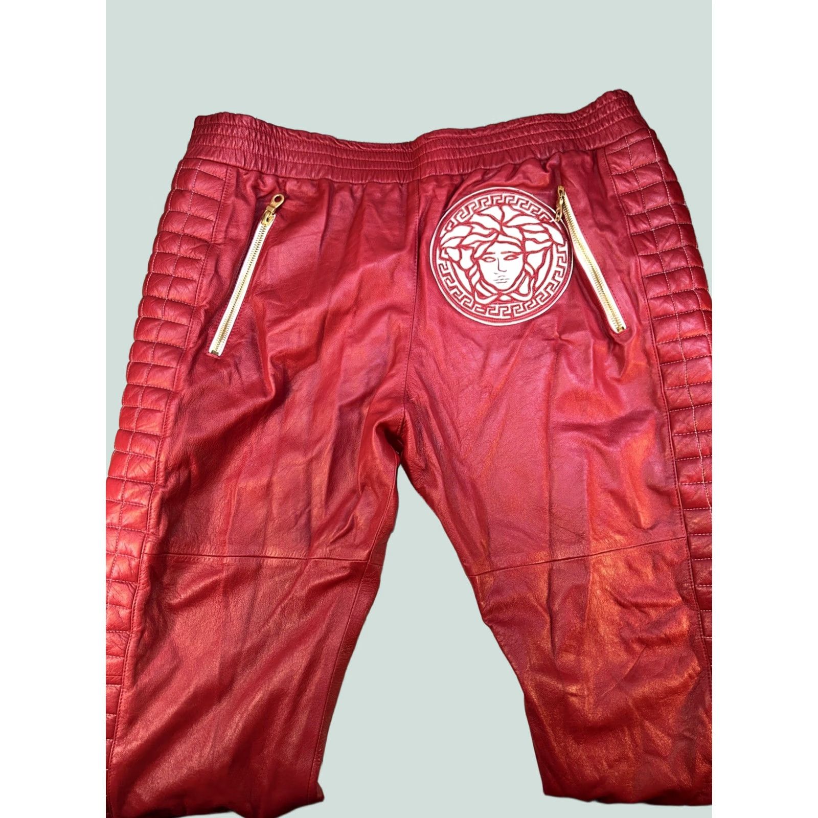 Vintage VINTAGE Red Leather Moto Biker Pants Mens 42 Regular 34in Medusa RiRi Zippers Quilted Leather Pants Clothing Size US 42 / EU 58 - 1 Thumbnail