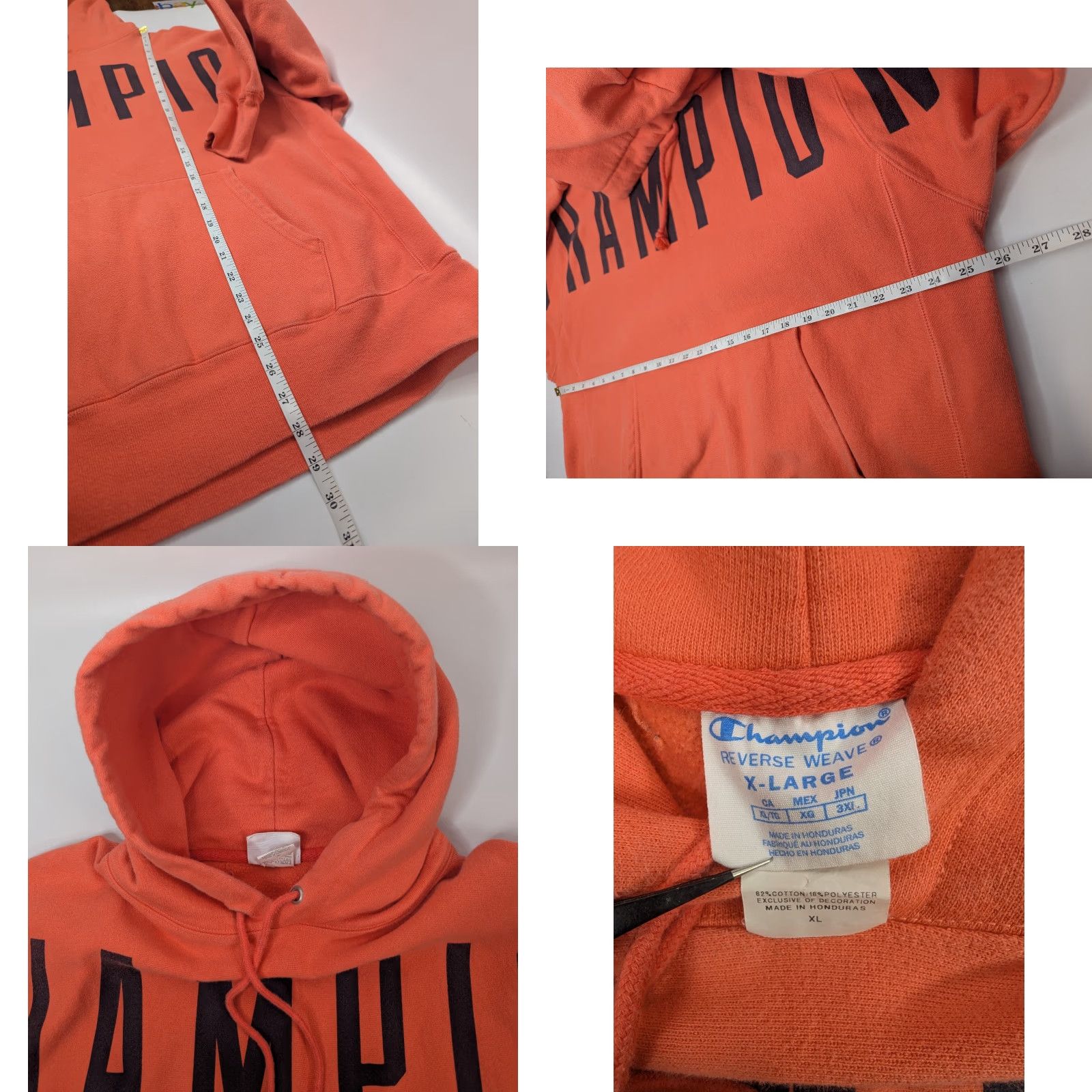 Champion VINTAGE Champion Reverse Weave Hoodie Mens XL Orange Spell Out Pullover Fleece Logo Size US XL / EU 56 / 4 - 8 Thumbnail