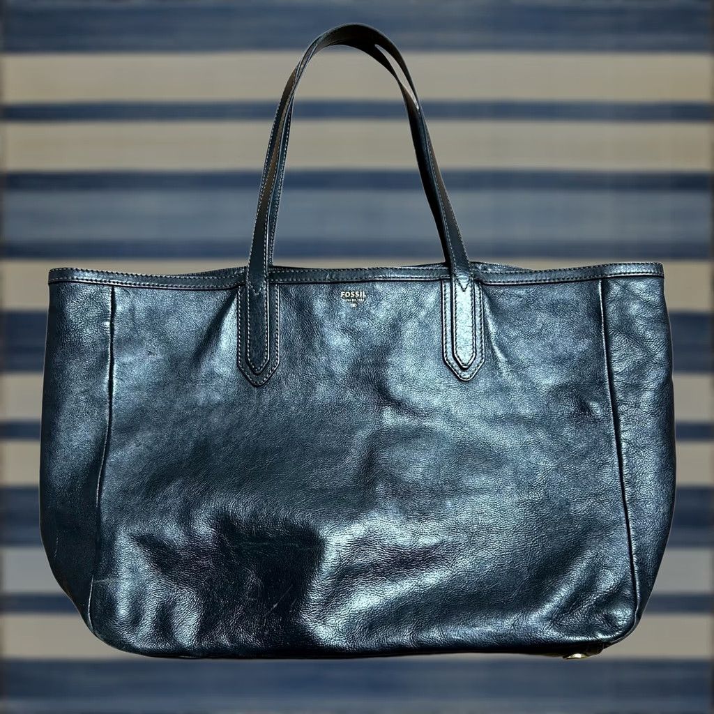 Fossil Fossil Sydney Shopper Tote Shoulder Bag Large Black Leather Women's Purse Size ONE SIZE - 1 Thumbnail