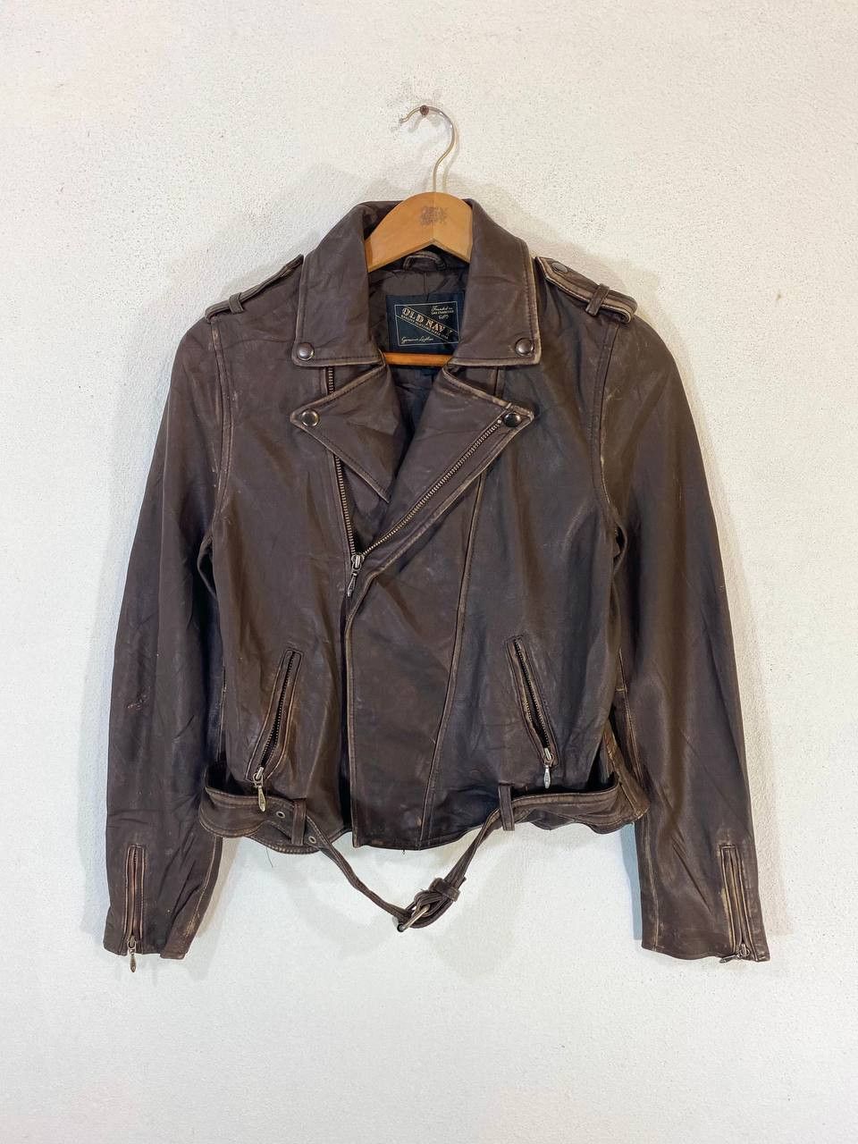 image of Avant Garde x Leather Jacket Vintage Old Navy Full Leather Double Collar Jacket, Men's (Size XS)