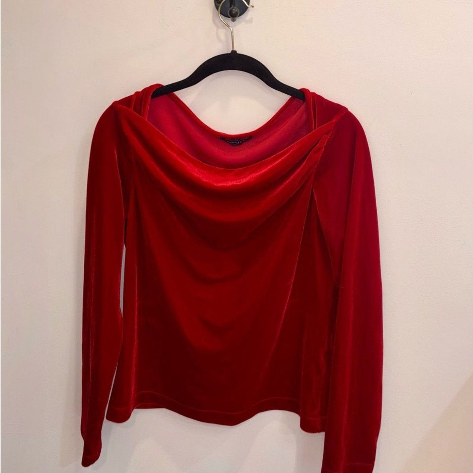 Lands' End Lands End Rich Red Velvet Cowl Neck Top Size L / US 10 / IT 46 - 3 Thumbnail