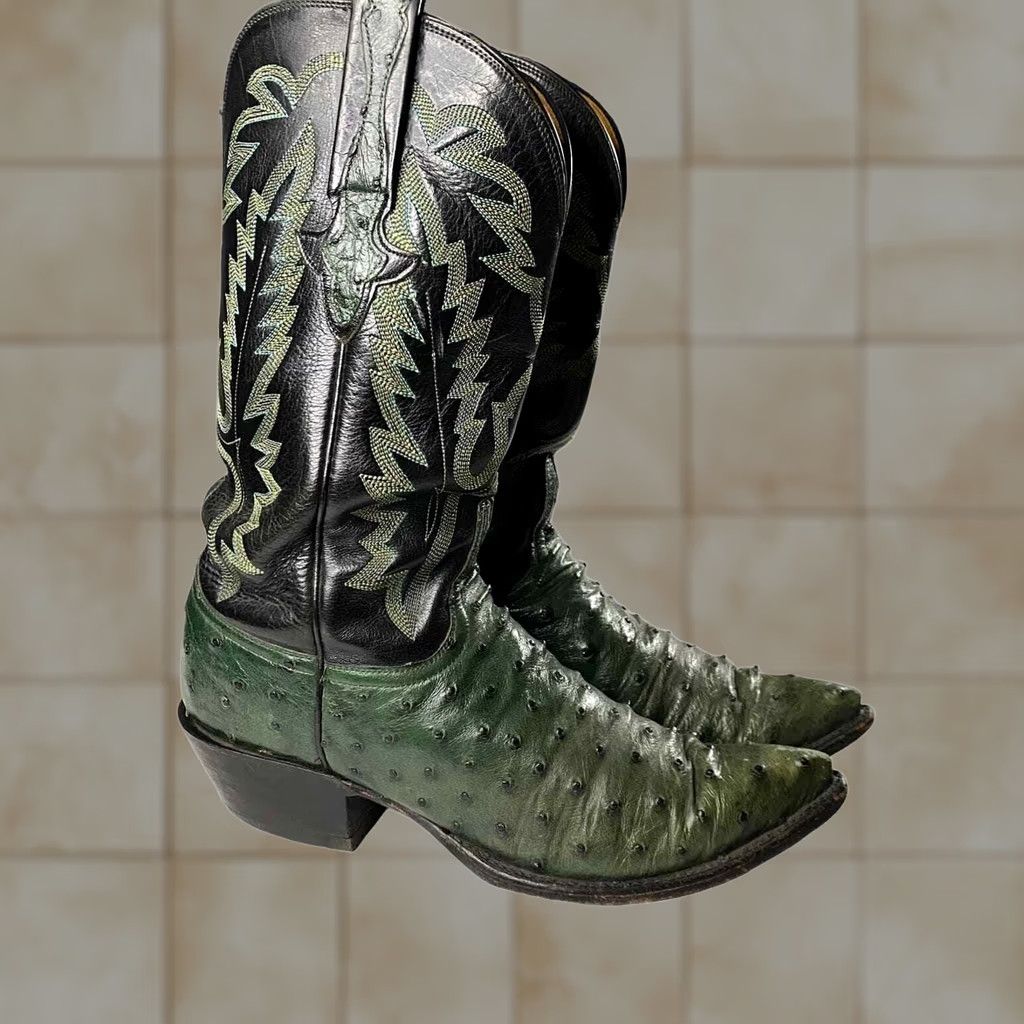 Vintage Lucchese Classics Exotic Full Quill Ostrich Boots Green 8D Men's Size US 8 / EU 41 - 1 Thumbnail