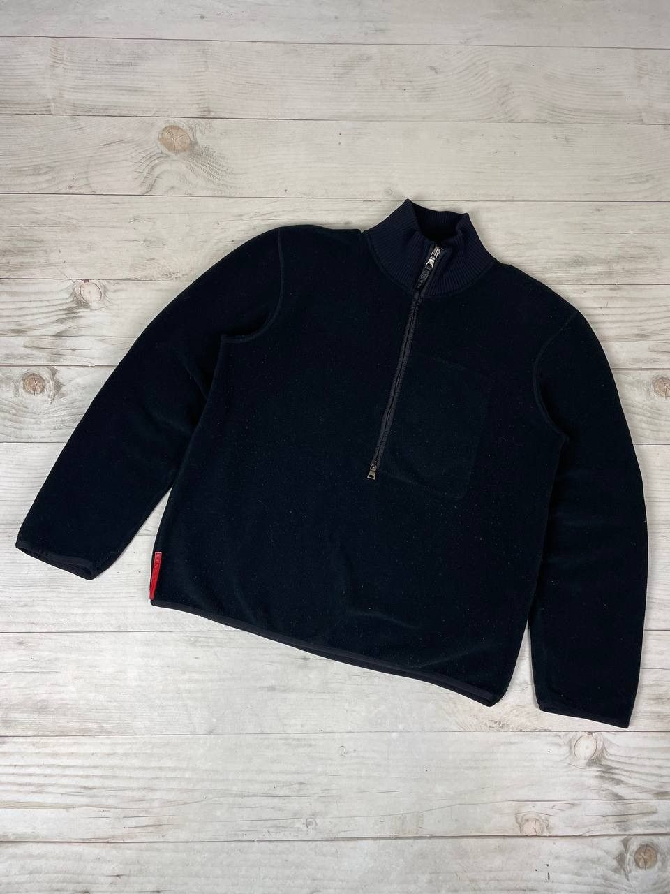 PRADA SPORT Cotton Stretch Half Zip Long Sleeve T Shirt Red