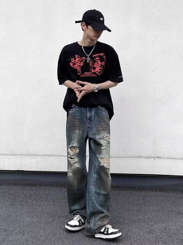 VIBE High street wasteland style ripped tie-dye baggy jeans Size US 30 / EU 46 - 5 Thumbnail