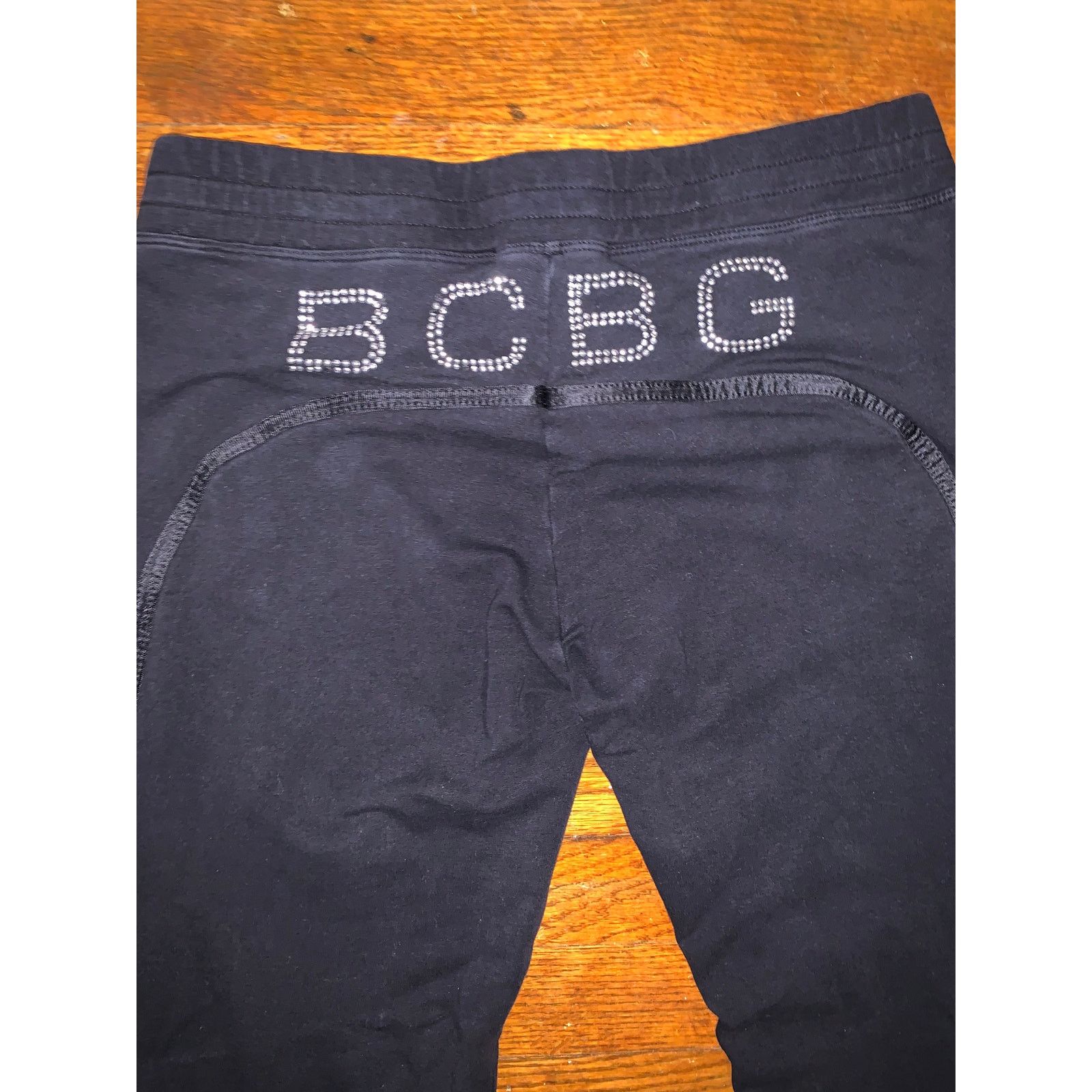 Bcbgmaxazria BCBG Rhinestone Flare Sweatpants Womens Large Black Low Rise Size 28" / US 6 / IT 42 - 2 Thumbnail