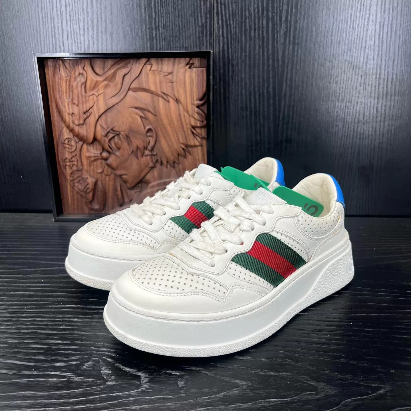 Gucci Gucci Women's White Red Green Cookie Sneaker Size US 4.5 / IT 34.5 - 1 Thumbnail