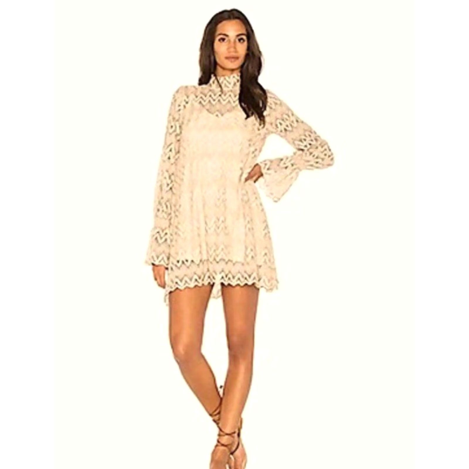 Free People FREE PEOPLE Simone Neutral Combo Lace Dress Size M NWT 28 Size M / US 6-8 / IT 42-44 - 2 Thumbnail
