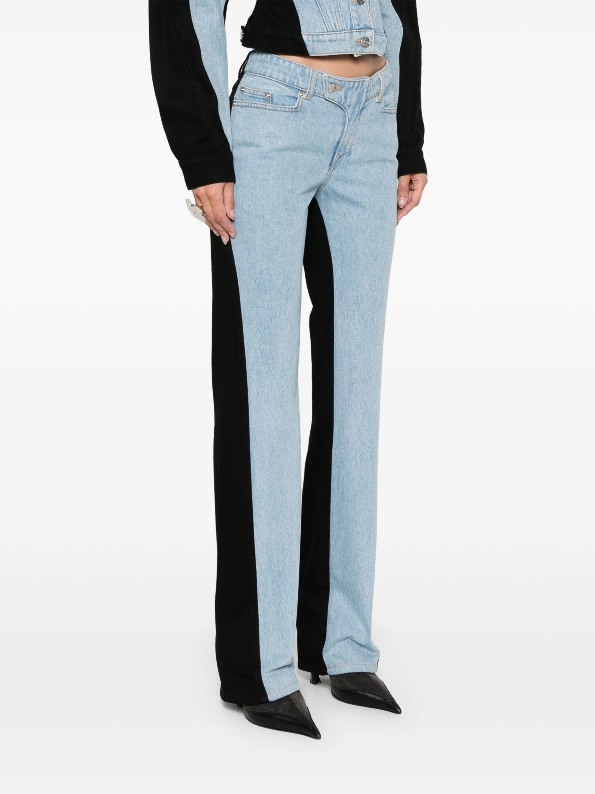 Mugler o1s22i1n1024 Bicolor Straight Leg Jeans in Black & Blue Size 29" - 2 Thumbnail