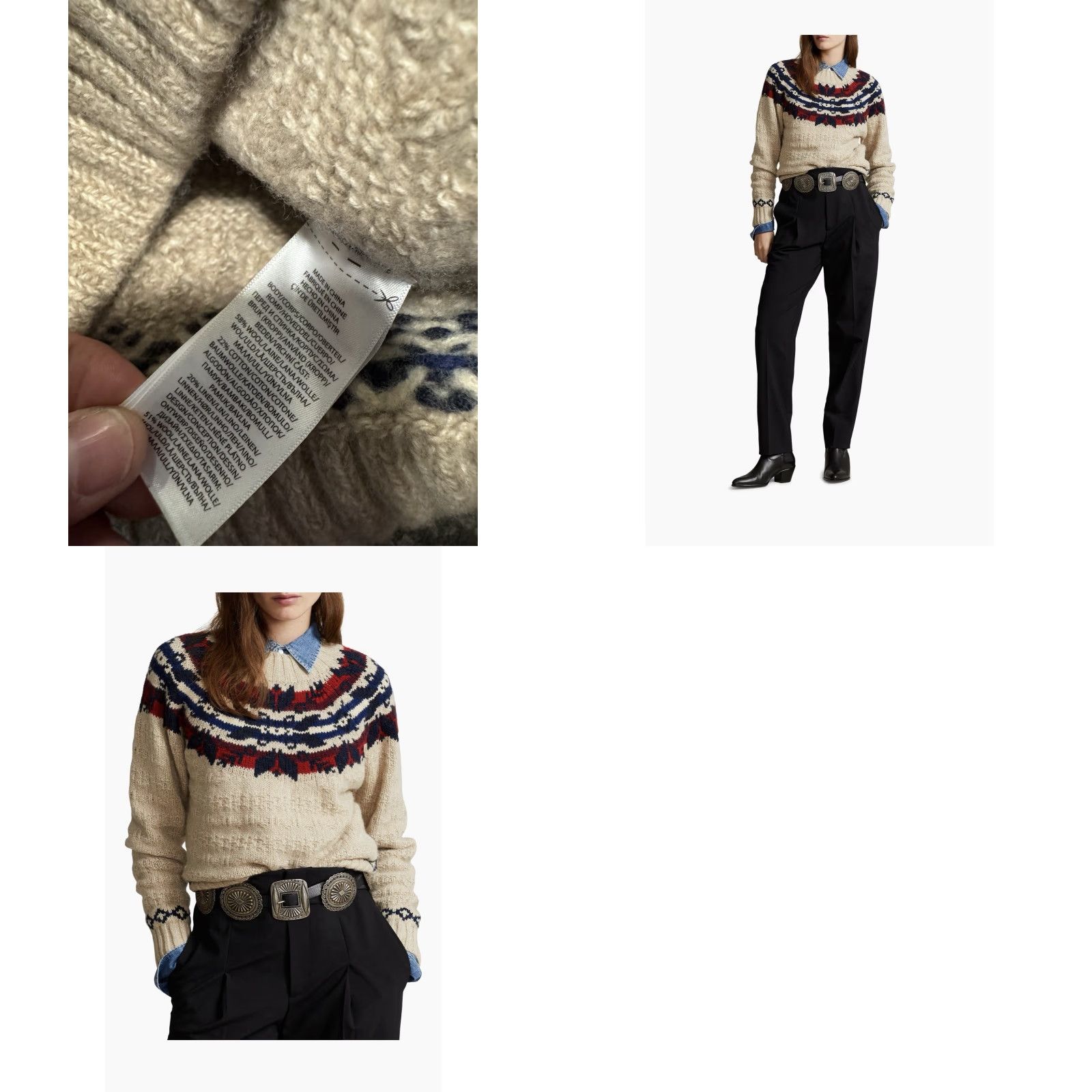 Polo Ralph Lauren Polo Ralph Lauren Nordic Sweater Women's XS/S Cropped Petite Wool Cotton Linen Mock Neck Long Sleeve Fair Isle Cable-Knit Size XS / US 0-2 / IT 36-38 - 10 Thumbnail