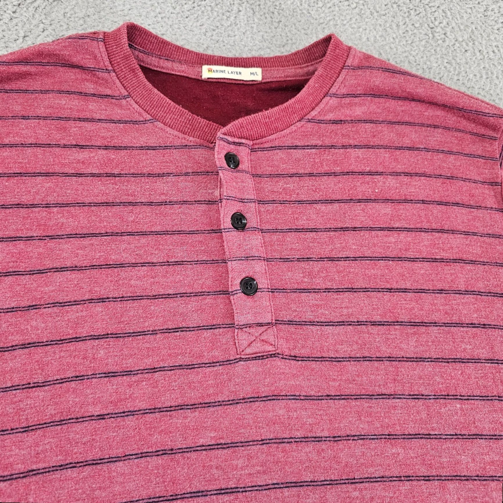 Marine Layer Marine Layer Shirt Adult L Red Striped Henley Long Sleeve Knit Pullover Button Cotton Mens Size US L / EU 52-54 / 3 - 2 Thumbnail