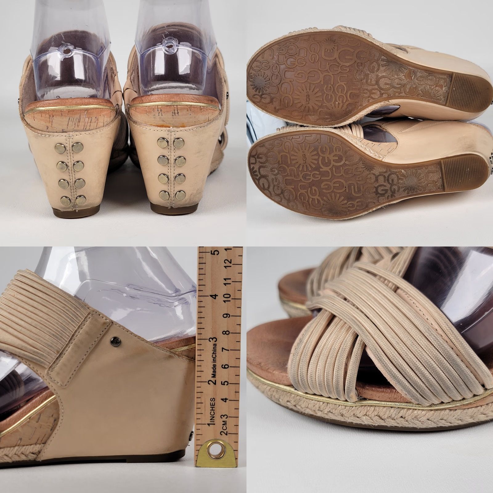 Ugg UGG Hilarie Wedge Sandals Beige US 8 / 39 EU Slip On Leather Sandal Women Womens Summer High Wedge Pattern Solid Australia Theme Size US 6 / IT 36 - 8 Thumbnail