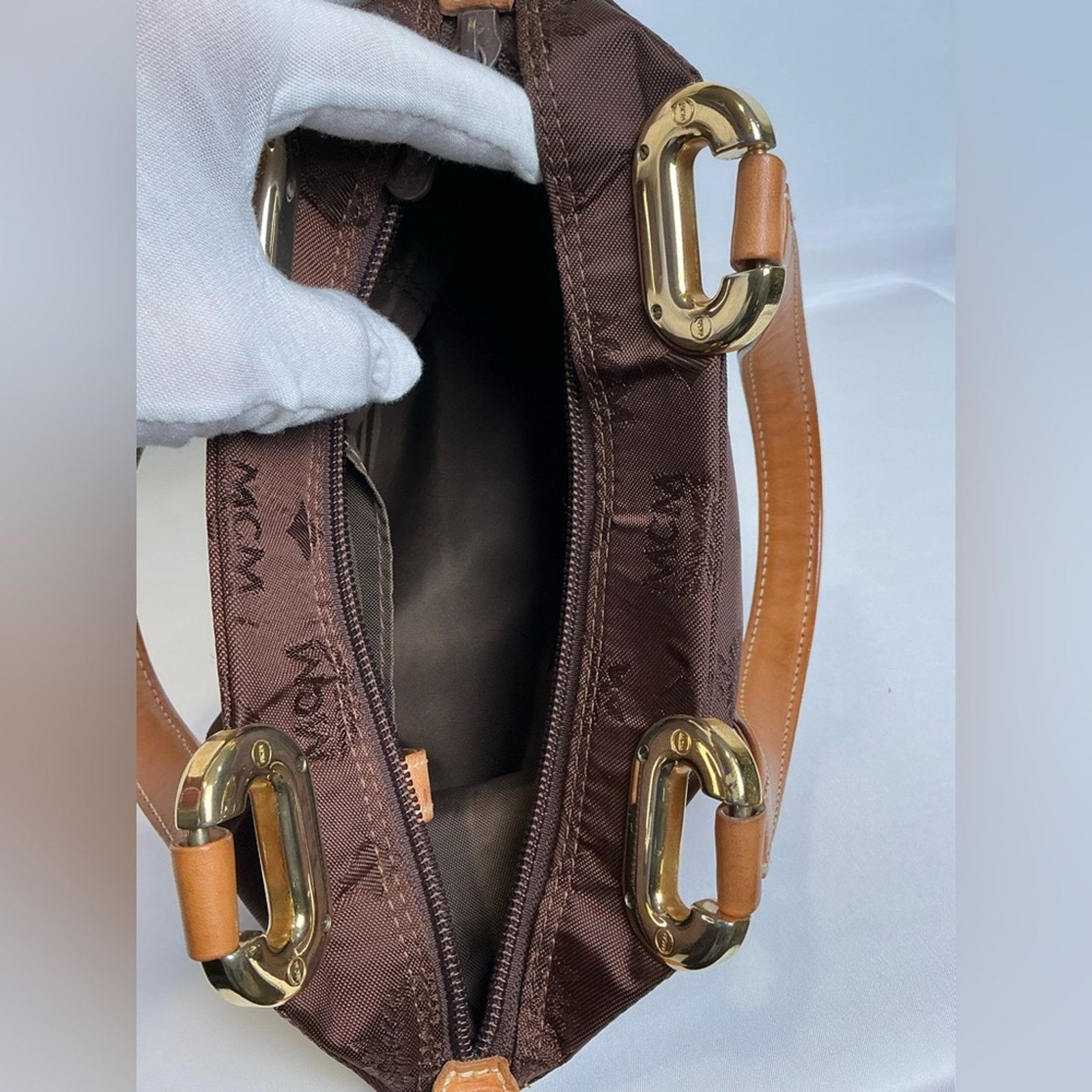 MCM MCM Chestnut Brown Visetos Monogram Nylon Tote Bag Gold Trim Size ONE SIZE - 11 Thumbnail