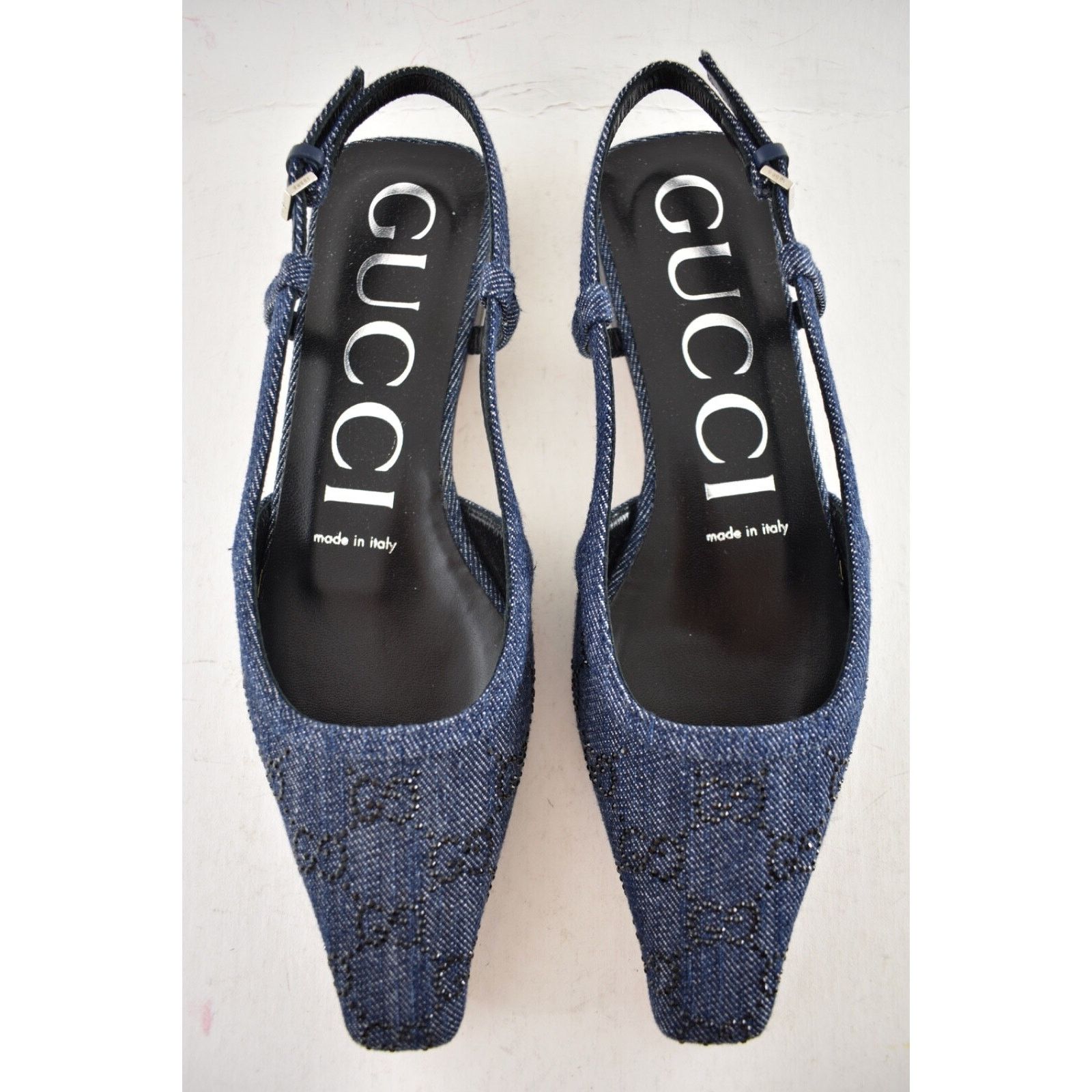 Gucci Gucci Demi Denim Blue Black Crystal Slingback Ballerina Size US 6 / IT 36 - 8 Thumbnail