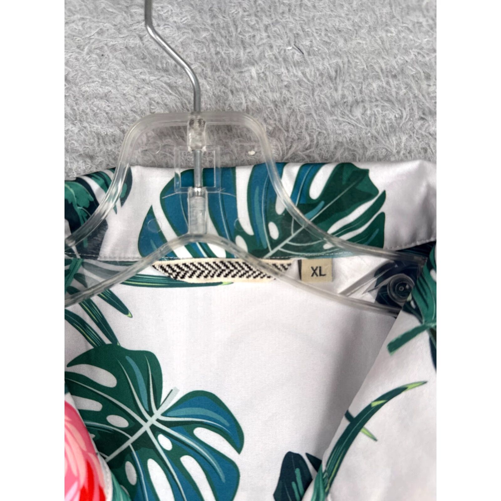 Vintage Hawaiian Shirt Unbranded Button-Up Floral White Blue Pink Flamingo Leaf Polyester XL Adult Mens Shirt Set Size US XL / EU 56 / 4 - 6 Thumbnail