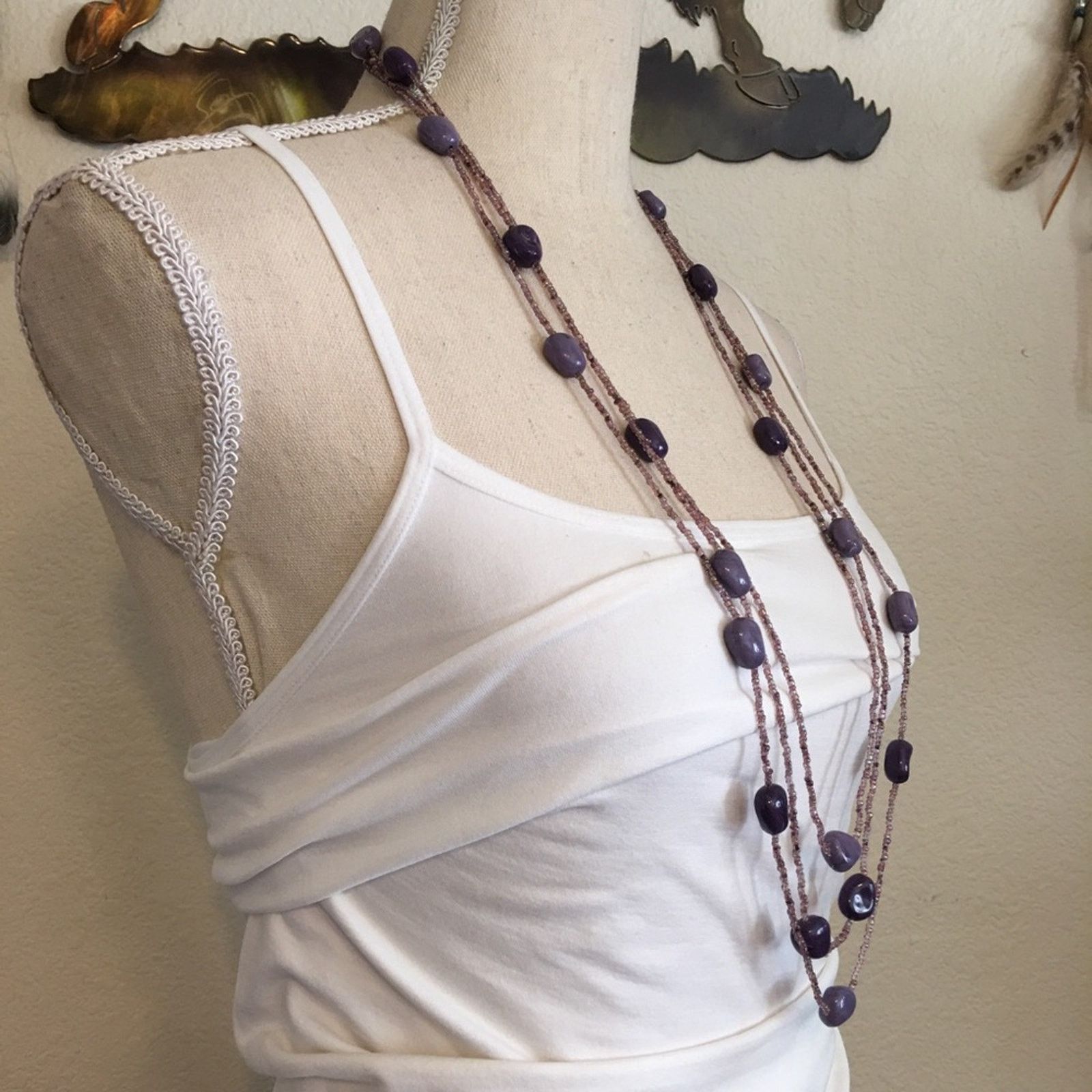 Jewelry Purple tone glass bead long layered necklace Size ONE SIZE - 2 Thumbnail