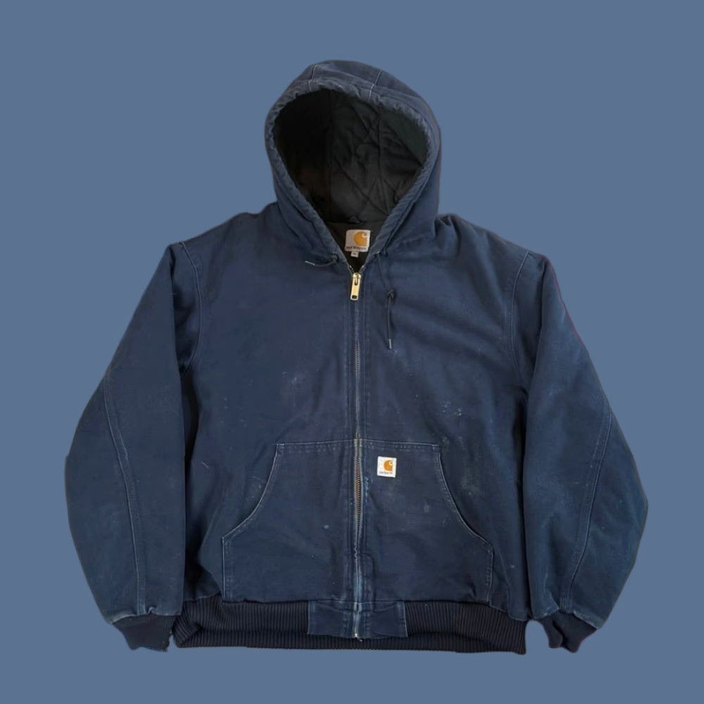 Carhartt VINTAGE Carhartt Blue Hooded Jacket XL Canvas Quilt Lined J140-DNY, 90s, Active Jacket, Zip, Regular, Men, Winter Fall Spring, Travel Workwear Size US XL / EU 56 / 4 - 1 Thumbnail