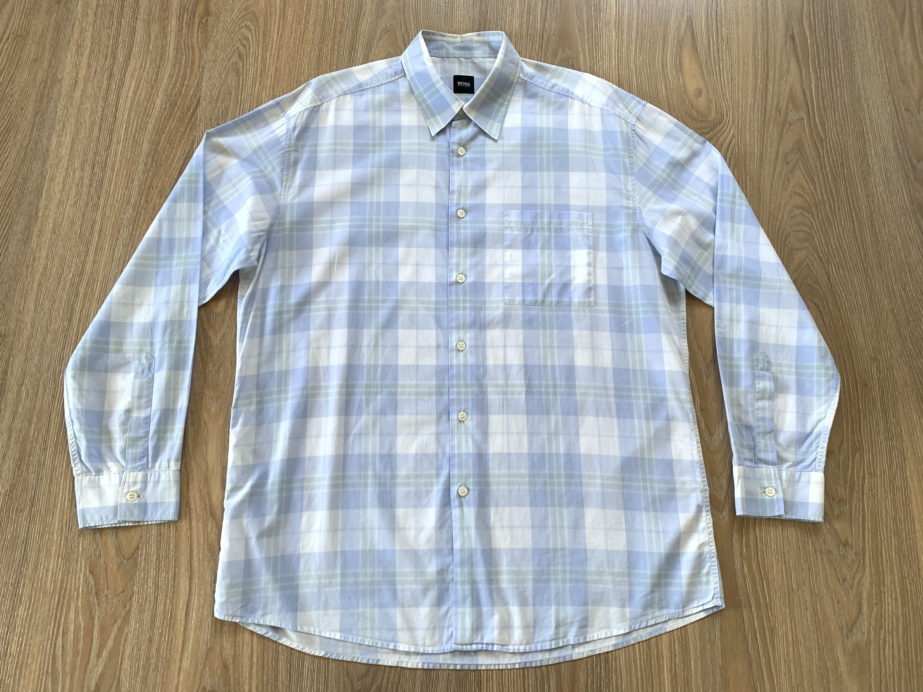 Hugo Boss Hugo Boss Light Blue Cotton Plaid Button Up Shirt Size US L / EU 52-54 / 3 - 2 Thumbnail
