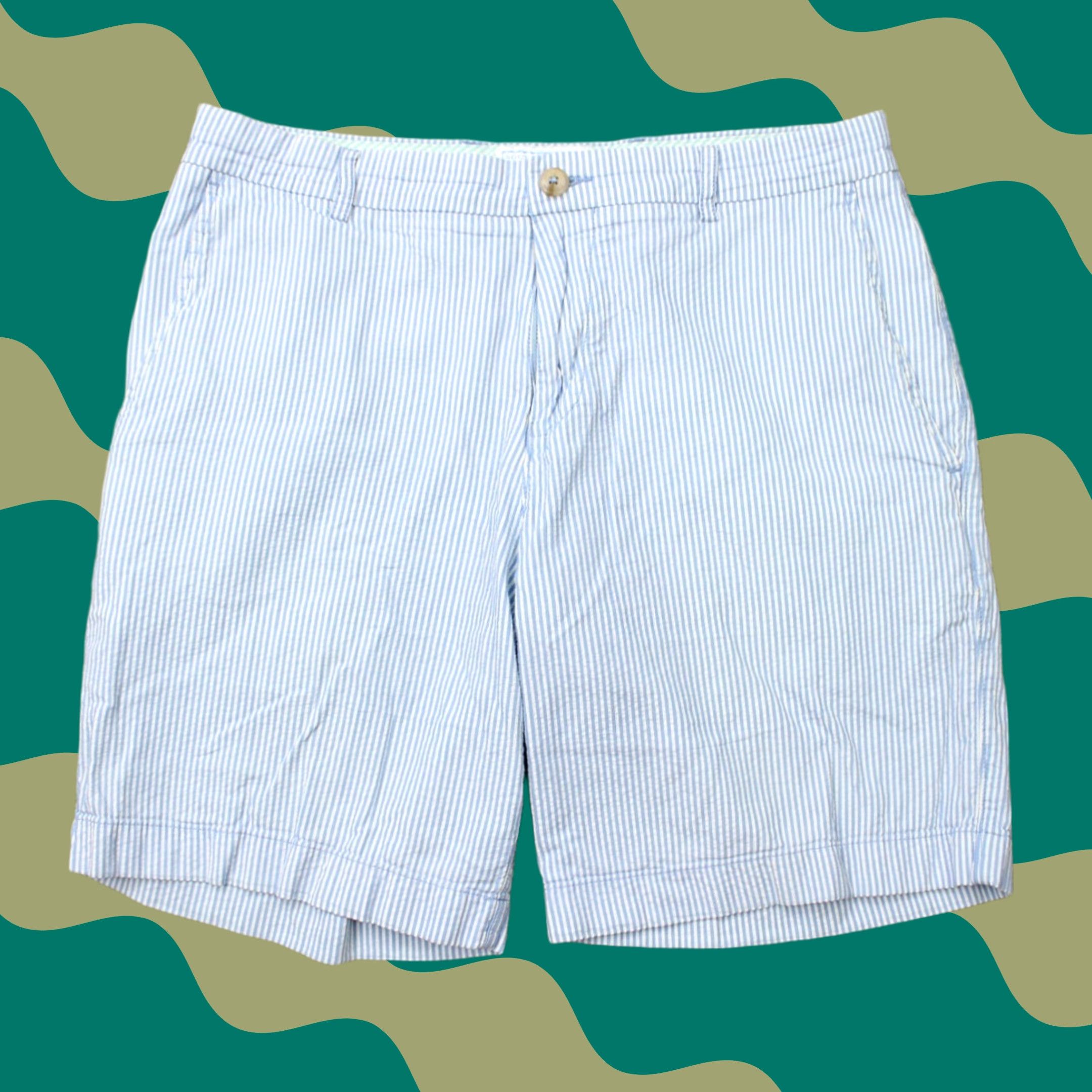 Southern Tide Southern Tide Short(s) Mens 33 Blue/White Seersucker Chino 9" Inseam Shorts 33 Blue/White Mens Chino Seersucker Pattern Striped Casual 9" Inseam Men Size US 33 - 1 Thumbnail