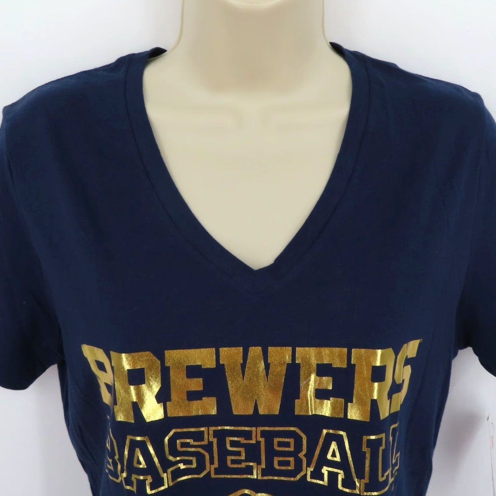 Vintage Majestic Milwaukee Brewers Shirt V-Neck Women S Blue Gold T-Shirt NEW Size S / US 4 / IT 40 - 2 Thumbnail