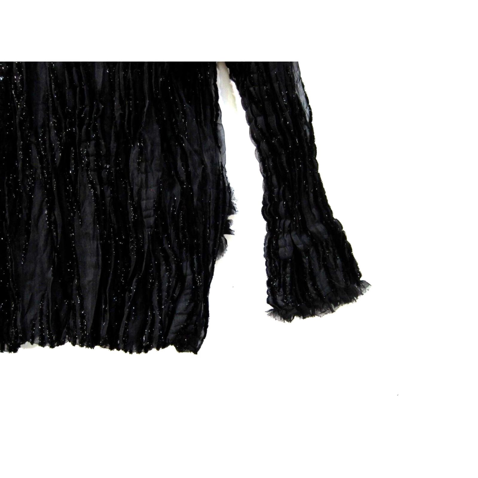 Velvet VINTAGE Hugging Kisses Blouse Shirt Large Womens Black Velvet Lace Sparkle Button Pocket Blazer Rayon Long Sleeve Collared Size L / US 10 / IT 46 - 6 Thumbnail