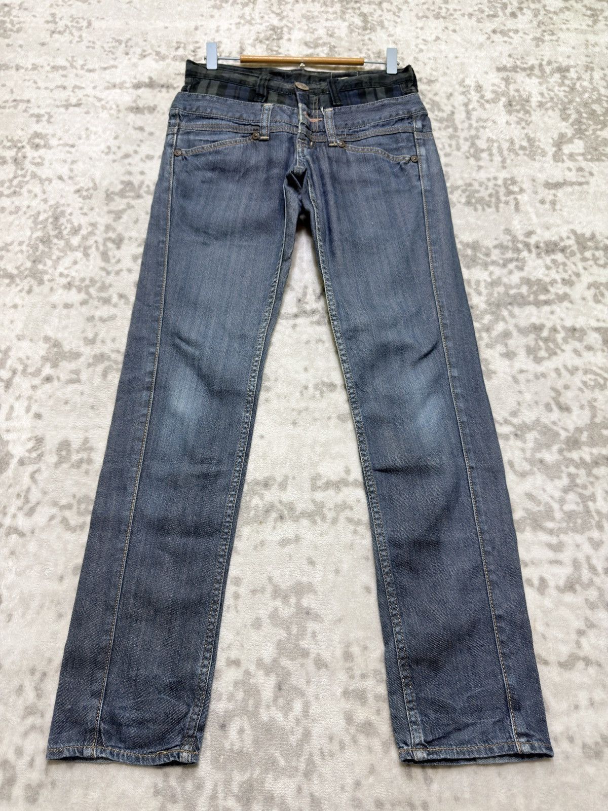 Japanese Brand Antgauge Double Waistband Plaid Low Rise Skinny Denim Jeans Size US 28 / EU 44 - 1 Thumbnail