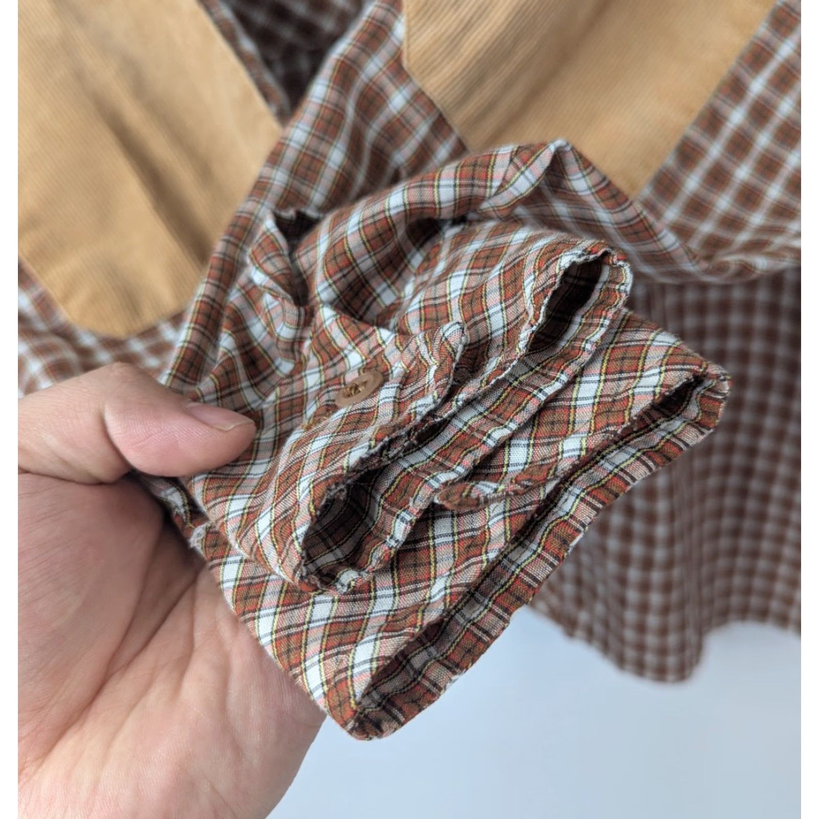 Wrangler VINTAGE Wrangler Shirt Western Plaid Corduroy Lightweight M USA Brown Knit? Size M / US 6-8 / IT 42-44 - 3 Thumbnail