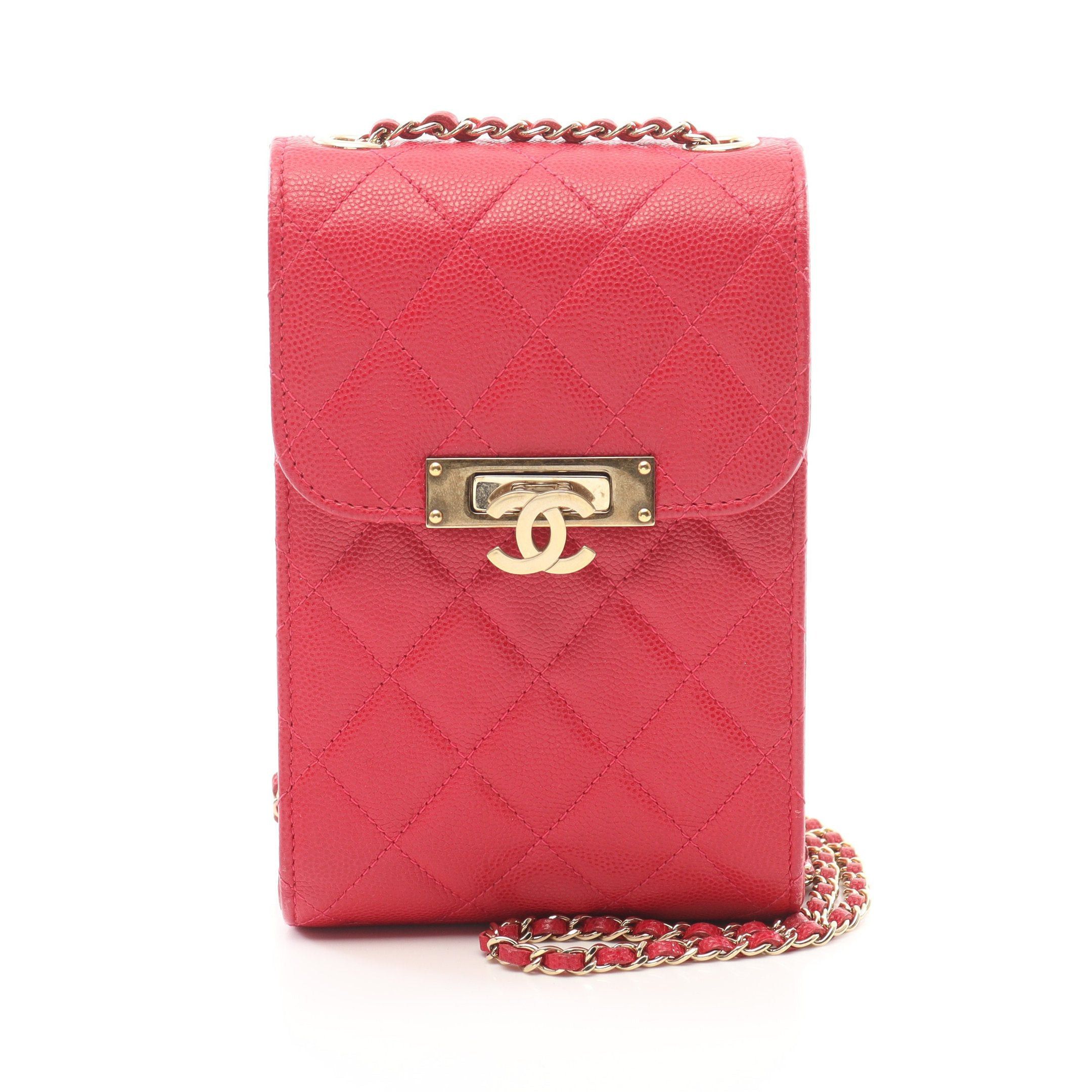 Chanel Chanel Matelasse Phone Pouch Chain Shoulder Bag Caviar Skin Pink Red Gold Hardware Size ONE SIZE - 1 Thumbnail
