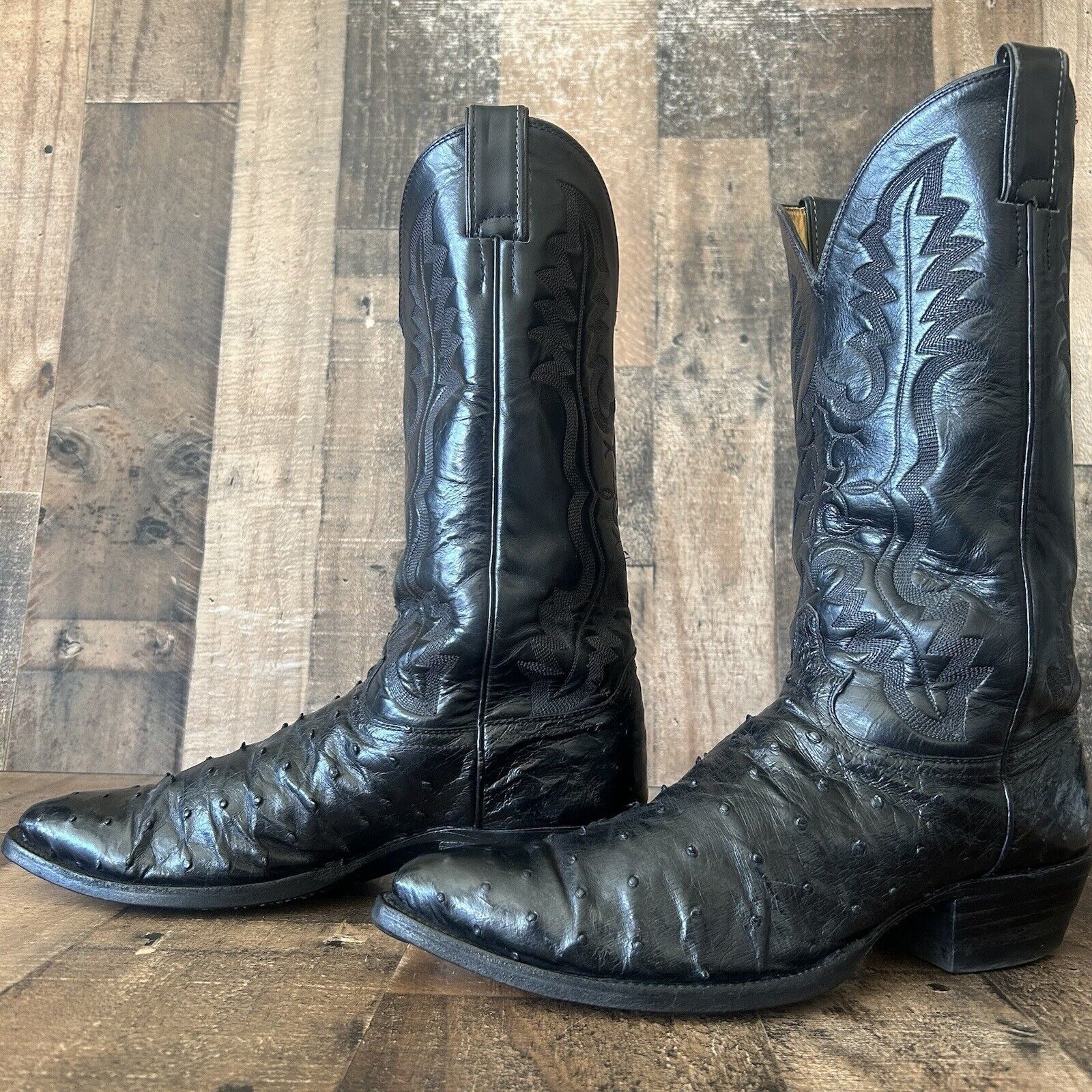 image of Justin Boots Justin Vintage Black Full Quill Ostrich Cowboy Boots 11.5 D, Men's