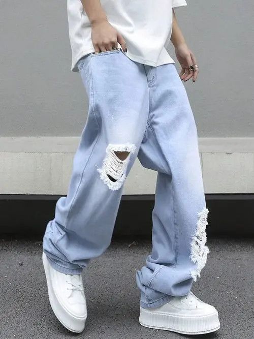 Jean Distressed Y2K ripped light jeans EDGY Size US 34 / EU 50 - 4 Thumbnail