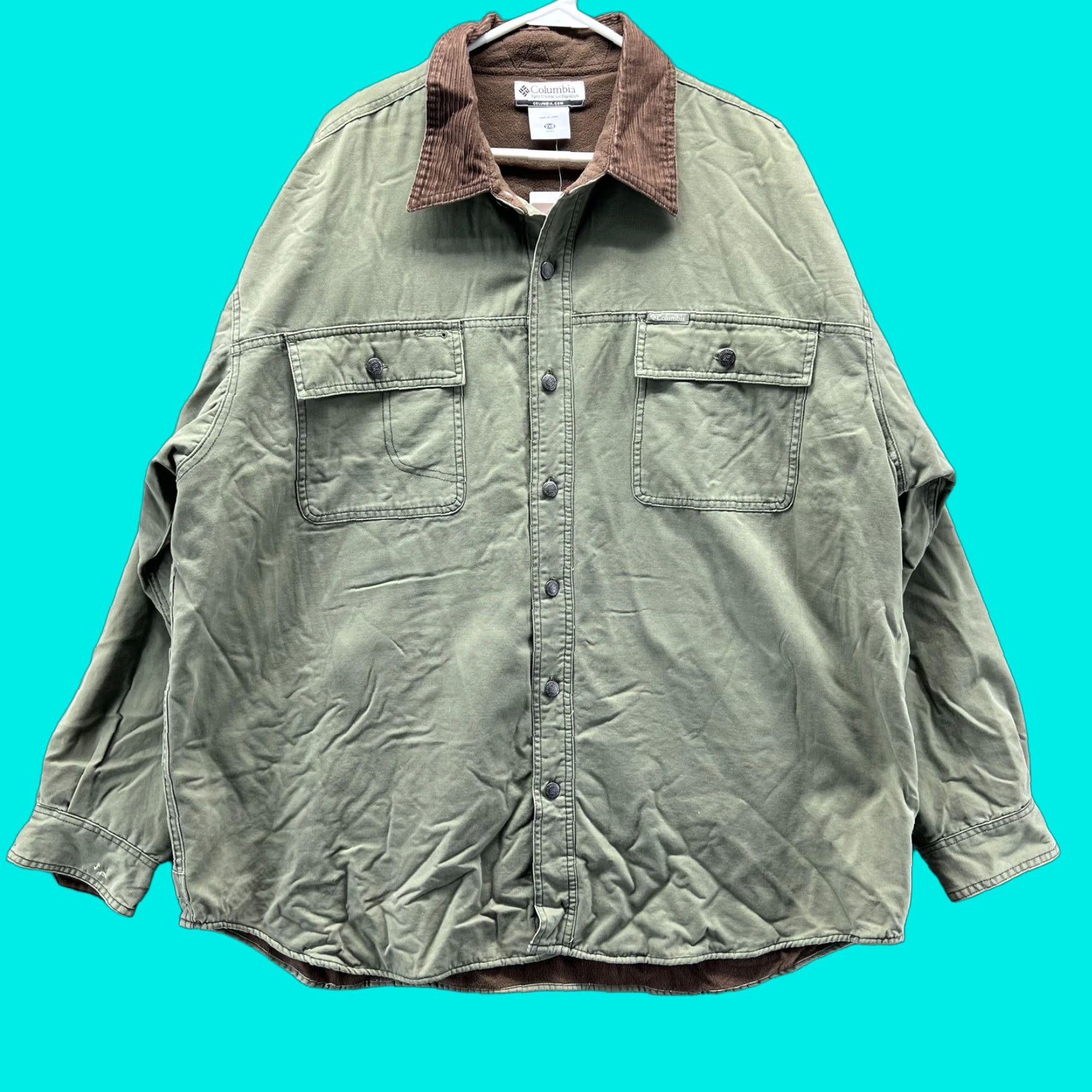 Vintage Columbia Jacket Mens 2XB Green ROC III Lined Shirt Jac Fleece Canvas Outdoor Size US XXL / EU 58 / 5 - 1 Thumbnail