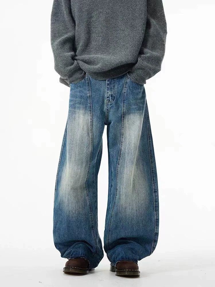 Jean Vintage washed distressed men's loose scimitar jeans Size US 32 / EU 48 - 3 Thumbnail
