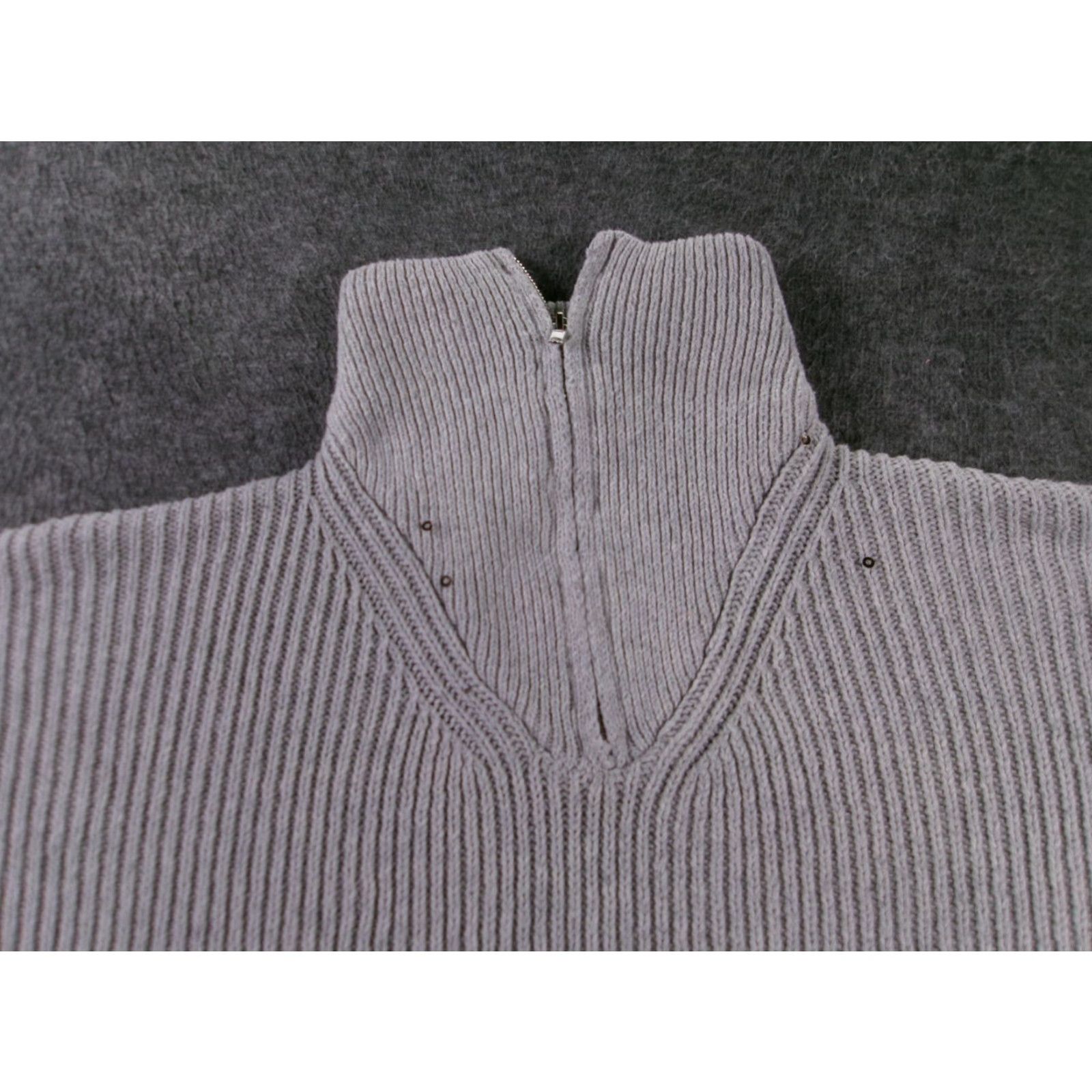 Vintage MISSLOOK Sweater Womens M Gray Funnel Neck Half Zip Ribbed Chunky Pullover Size M / US 6-8 / IT 42-44 - 2 Thumbnail