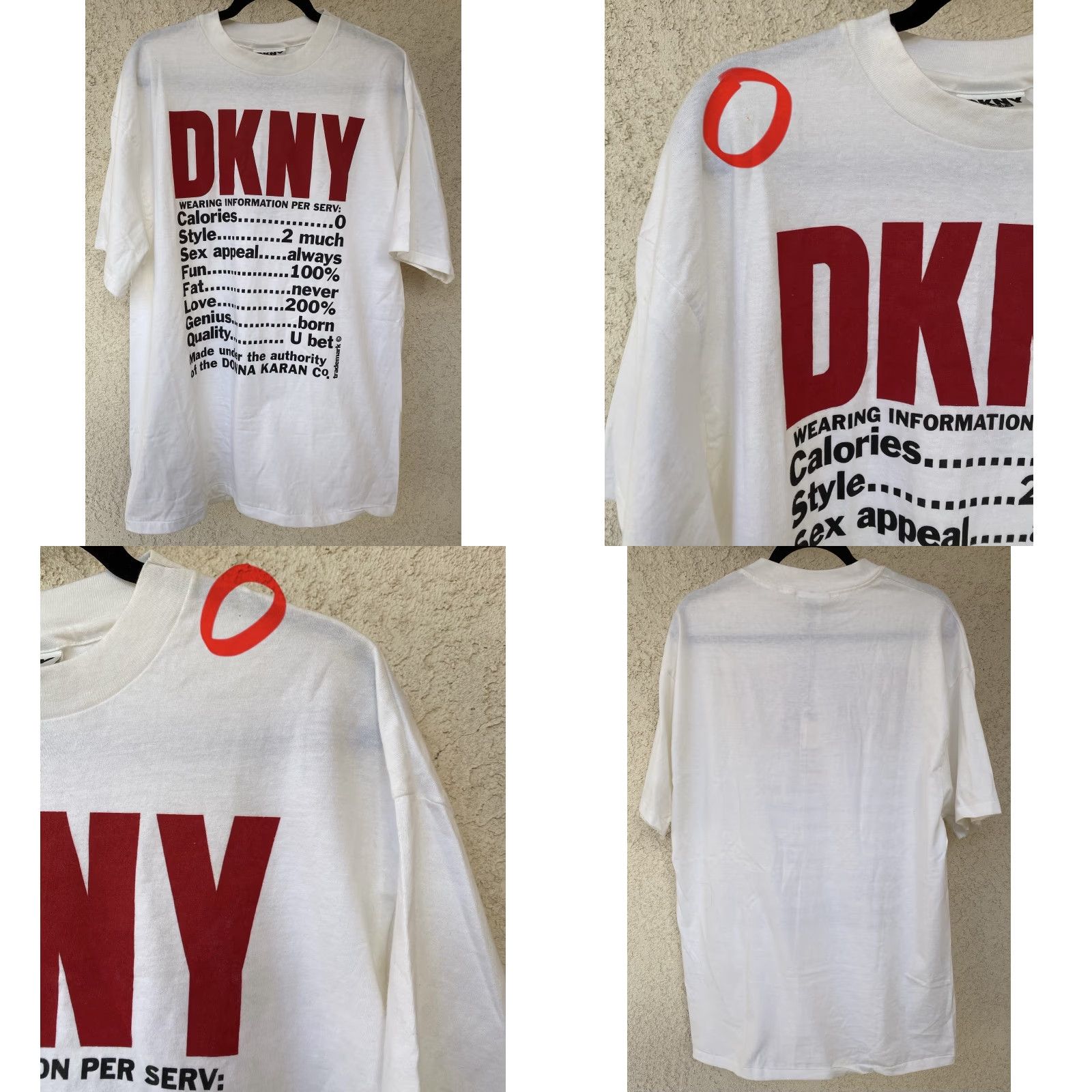 DKNY VINTAGE DKNY T-Shirt Unisex Adults White Red One Size T-Shirt Logo Graphic Print USA 90s Y2K Shirt Size US M / EU 48-50 / 2 - 8 Thumbnail
