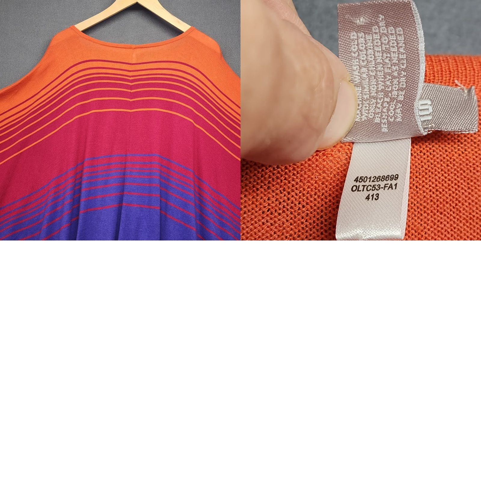 Vintage Chicos One Size Batwing Poncho Sweater Orange Pink Purple Ombre Striped Knit Top Women Short Sleeve Pullover Knits Top pattern Striped Size ONE SIZE - 8 Thumbnail